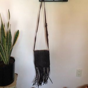 Vintage Fringe Brown Leather Crossbody Purse